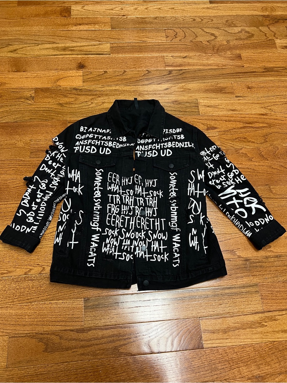 Black Graffiti Print Denim Jacket